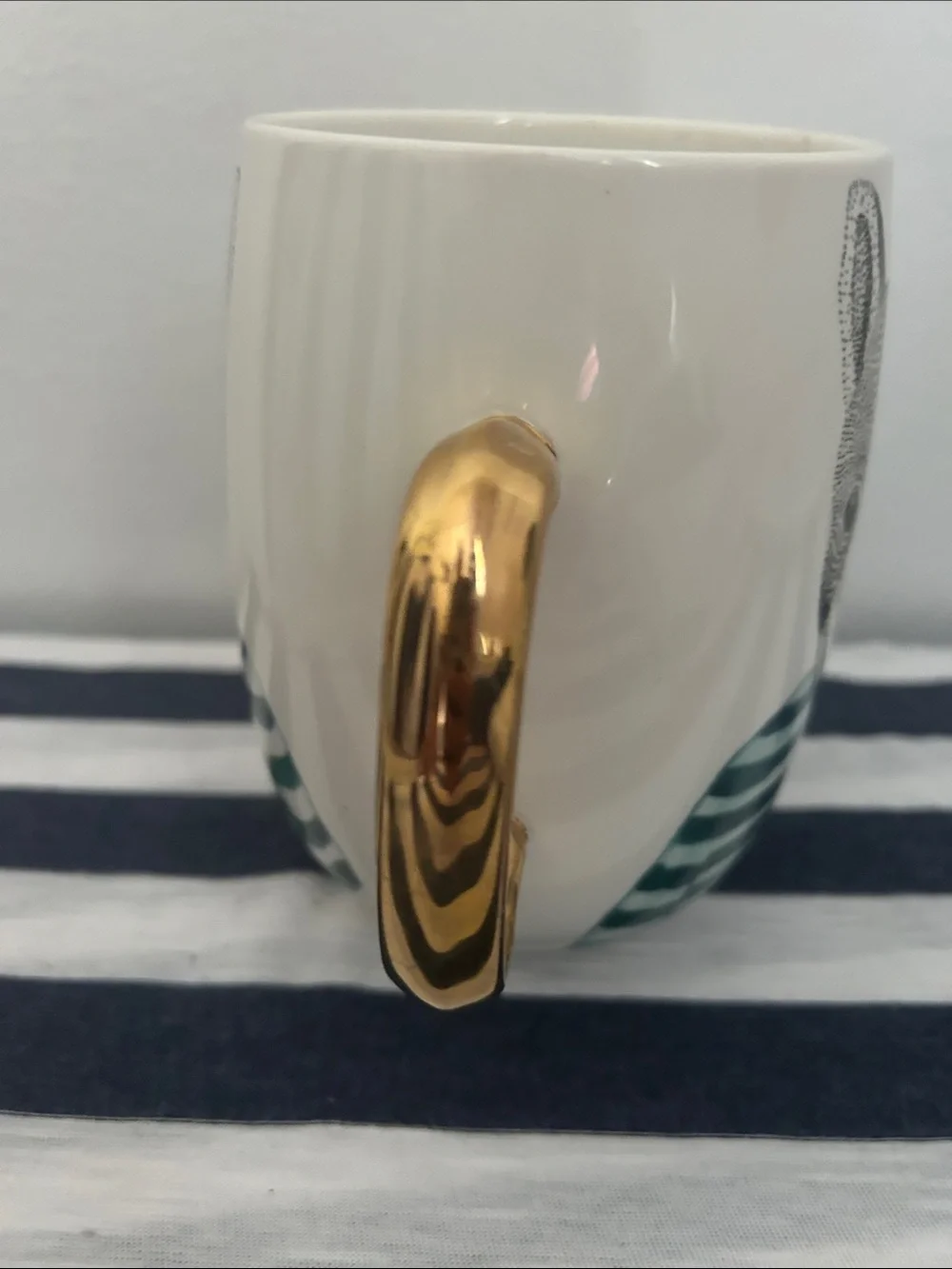 Pier 1 imports Bulldog Green Shirt  Mug , Gold Crackle Handle.